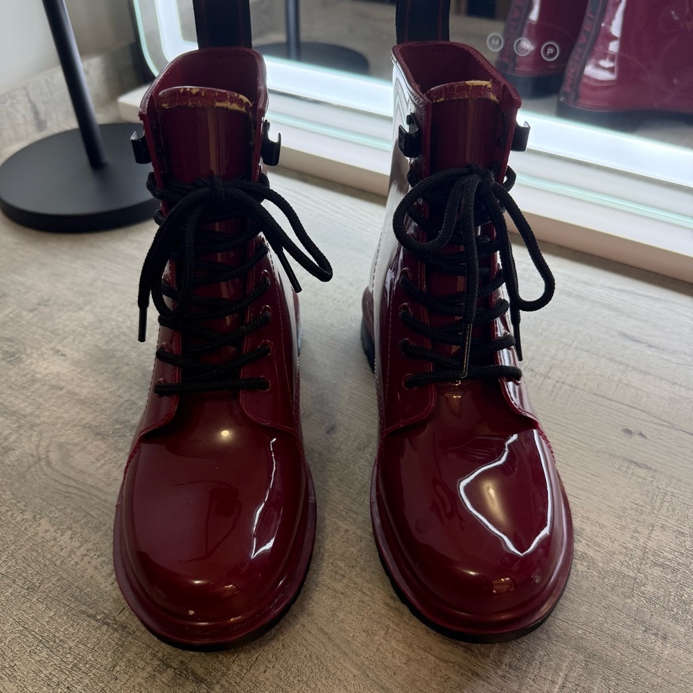 Michael Kors Glossy Burgundy Combat Boots